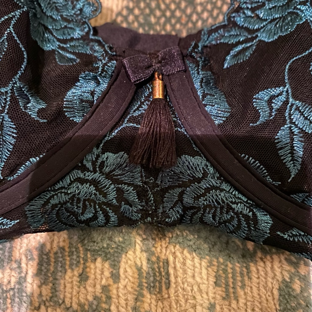 La Vie En Rose Lingerie Set Teal Black Lace Sheer Sexy Forest Green Goth 36C - Picture 7 of 12